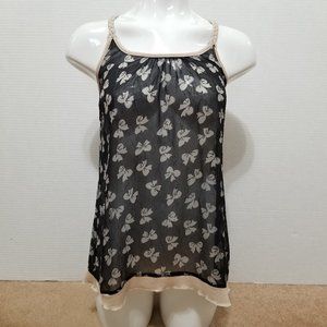 Love Culture top Small semi sheer bow print crinkle sleeveless braided strap